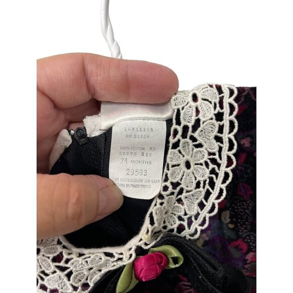 Vintage Girl’s Collared Velvet Dress Size 24 Months - Picture 4 of 6